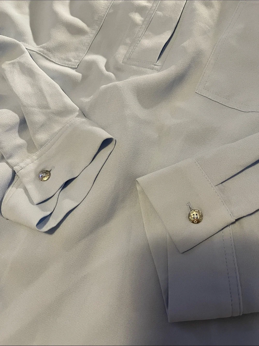 Nine West Light Blue Long-Sleeve Button-Front Pocket Tunic